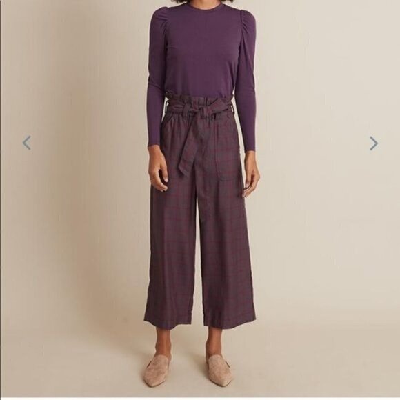 NWT Marine Layer Caroline Cropped Pants in Purple Plaid XS - Picture 1 of 4